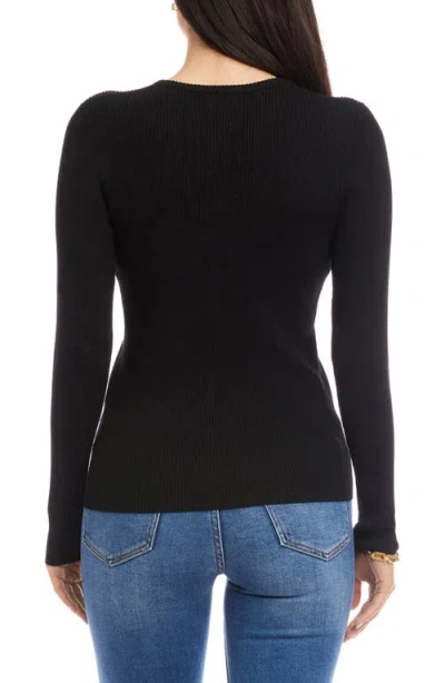 Karen Kane Henley Ribbed Knit Sweater In Black