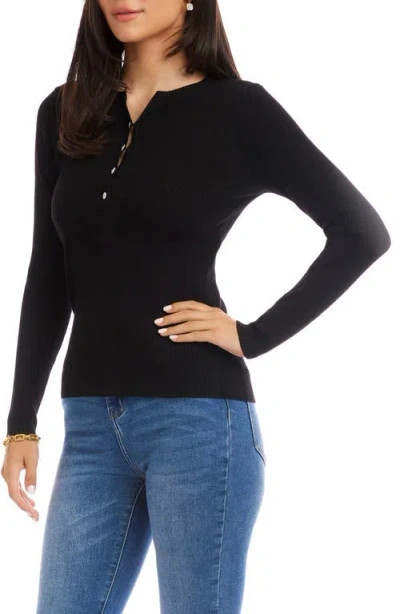Karen Kane Henley Ribbed Knit Sweater In Black