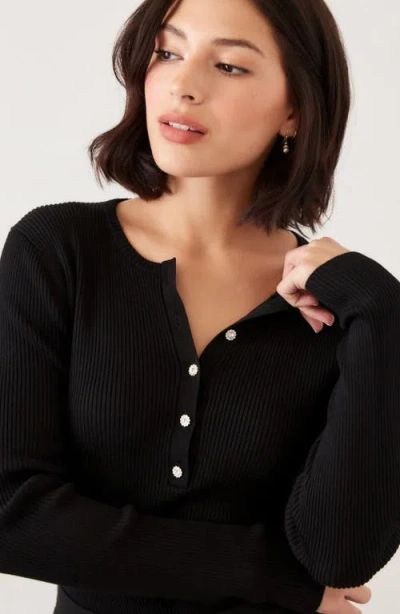 Karen Kane Henley Ribbed Knit Sweater In Black