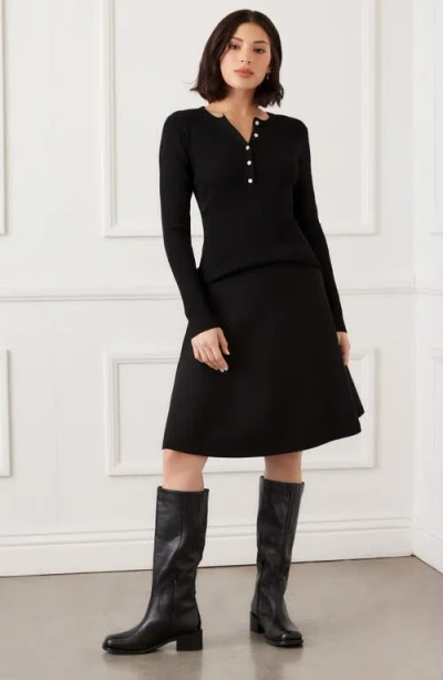 Karen Kane Henley Ribbed Knit Sweater In Black