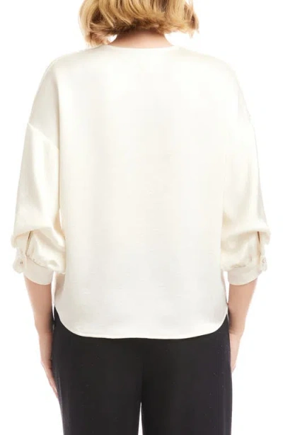 Karen Kane Satin Lantern Sleeve Button-up Shirt In White