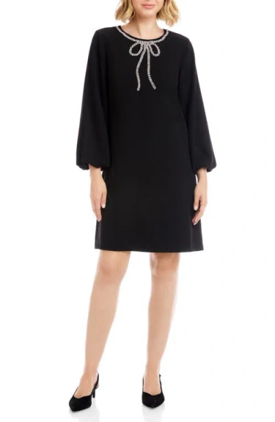 Karen Kane Embellished Bow Long Sleeve Shift Dress In Black