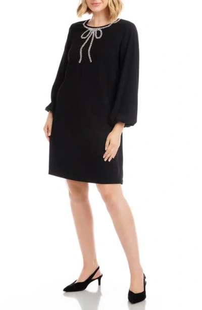Karen Kane Embellished Bow Long Sleeve Shift Dress In Black