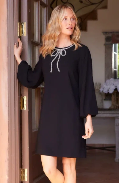 Karen Kane Embellished Bow Long Sleeve Shift Dress In Black