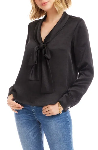 Karen Kane Tie Neck Satin Top In Black