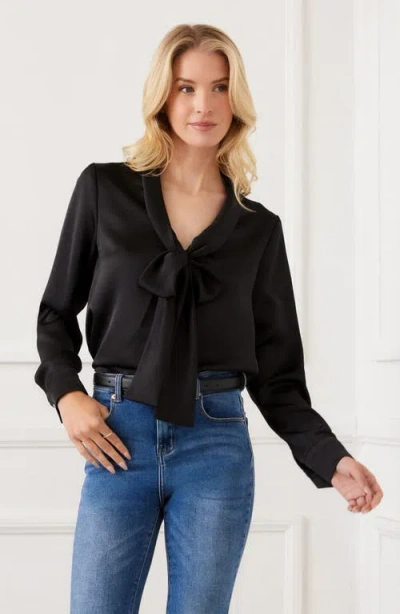 Karen Kane Tie Neck Satin Top In Black