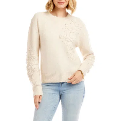 Karen Kane Hand Embroidered Flower Detail Sweater In White