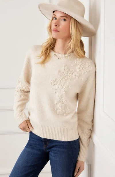 Karen Kane Hand Embroidered Flower Detail Sweater In White