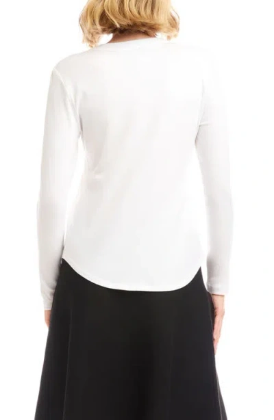 Karen Kane Embellished Rhinestone Bow Long Sleeve T-shirt In White