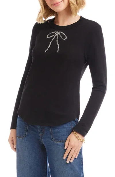 Karen Kane Embellished Rhinestone Bow Long Sleeve T-shirt In Black