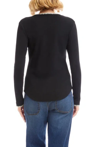 Karen Kane Edge Stitch Crewneck Top In Black