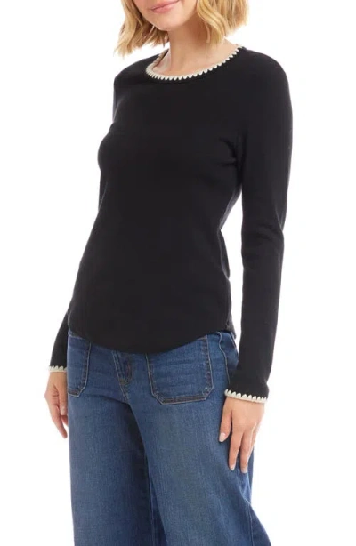 Karen Kane Edge Stitch Crewneck Top In Black