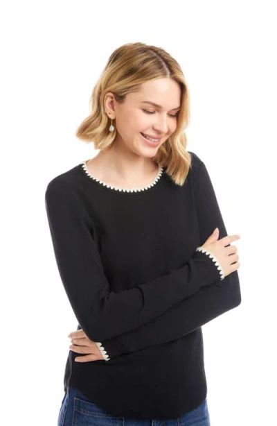 Karen Kane Edge Stitch Crewneck Top In Black
