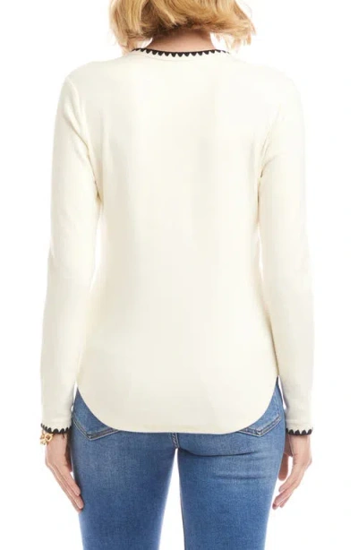 Karen Kane Long Sleeve Edge Stitch Crewneck Top In White