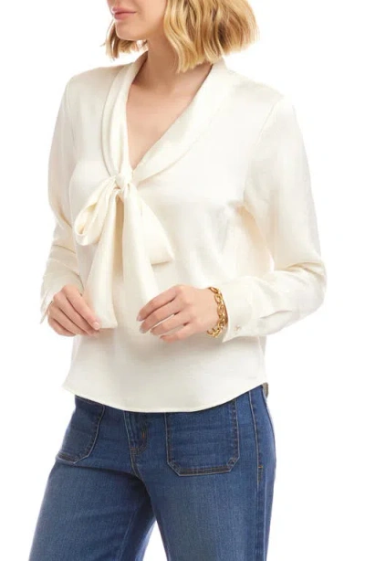 Karen Kane Tie Neck Satin Top In White