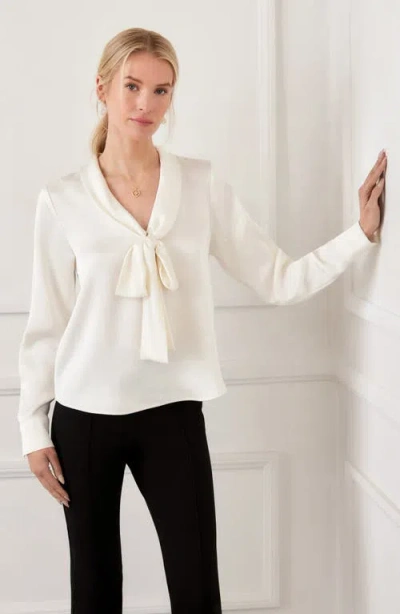 Karen Kane Tie Neck Satin Top In White