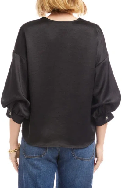 Karen Kane Satin Lantern Sleeve Button-up Shirt In Black