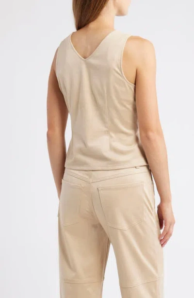 City Blues Pleated Hourglass Sleeveless Faux Suede Top In Neutral