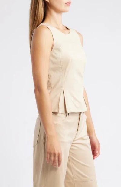 City Blues Pleated Hourglass Sleeveless Faux Suede Top In Neutral