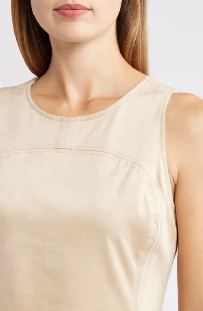 City Blues Pleated Hourglass Sleeveless Faux Suede Top In Neutral