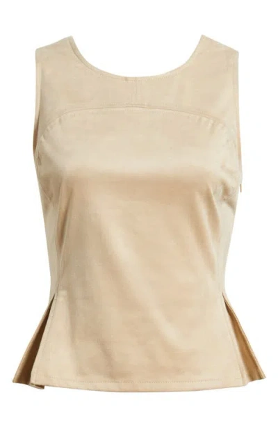 City Blues Pleated Hourglass Sleeveless Faux Suede Top In Neutral