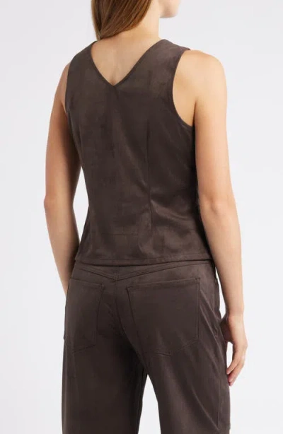 City Blues Pleated Hourglass Sleeveless Faux Suede Top In Brown
