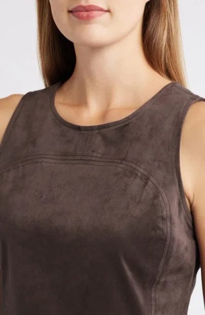 City Blues Pleated Hourglass Sleeveless Faux Suede Top In Brown