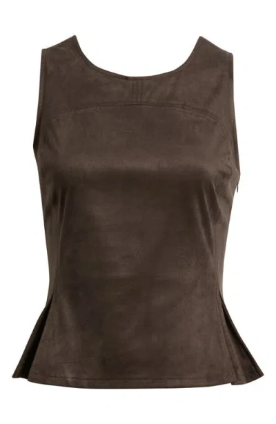 City Blues Pleated Hourglass Sleeveless Faux Suede Top In Brown