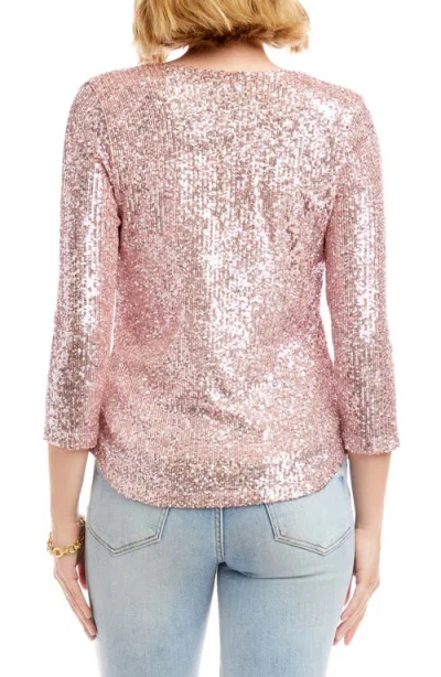 Karen Kane Sequin Drape Neck Top In Pink