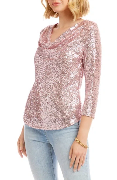 Karen Kane Sequin Drape Neck Top In Pink