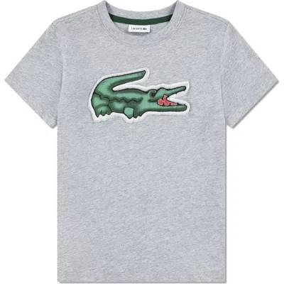 Lacoste Kids' Puff Logo Organic Cotton T-shirt In Gray