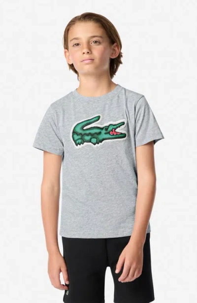 Lacoste Kids' Puff Logo Organic Cotton T-shirt In Gray