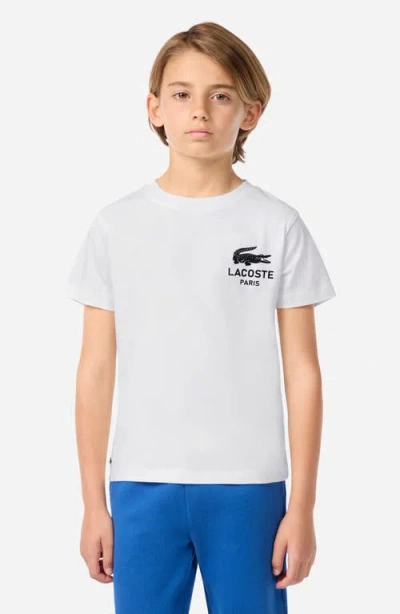 Lacoste Kids' Logo Organic Cotton Graphic T-shirt In White