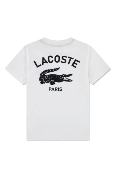 Lacoste Kids' Logo Organic Cotton Graphic T-shirt In White