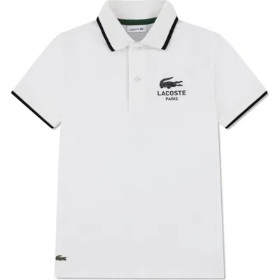 Lacoste Kids' Stretch Organic Cotton Piqué Polo In White