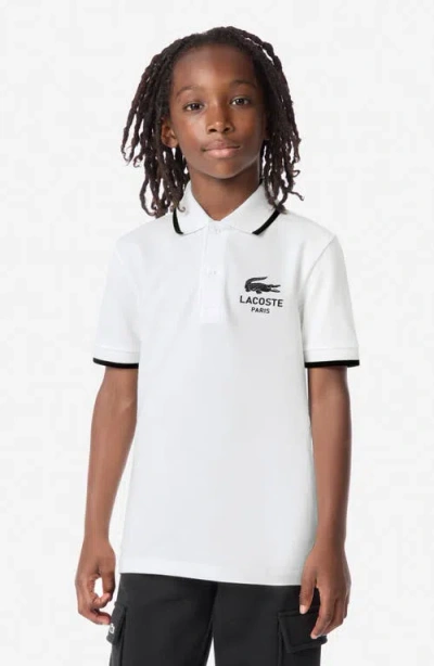 Lacoste Kids' Stretch Organic Cotton Piqué Polo In White