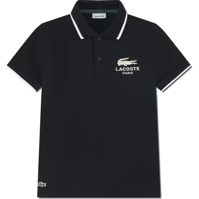 Lacoste Kids' Stretch Organic Cotton Piqué Polo In Black