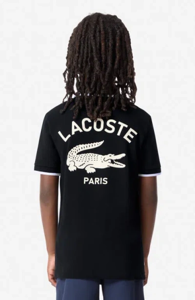 Lacoste Kids' Stretch Organic Cotton Piqué Polo In Black
