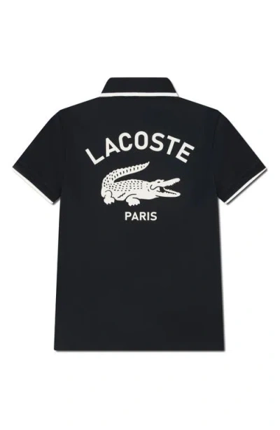 Lacoste Kids' Stretch Organic Cotton Piqué Polo In Black