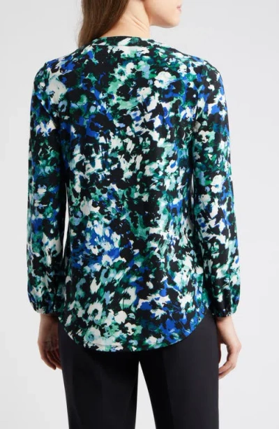 Ak Anne Klein Floral Split Neck Top In Multi