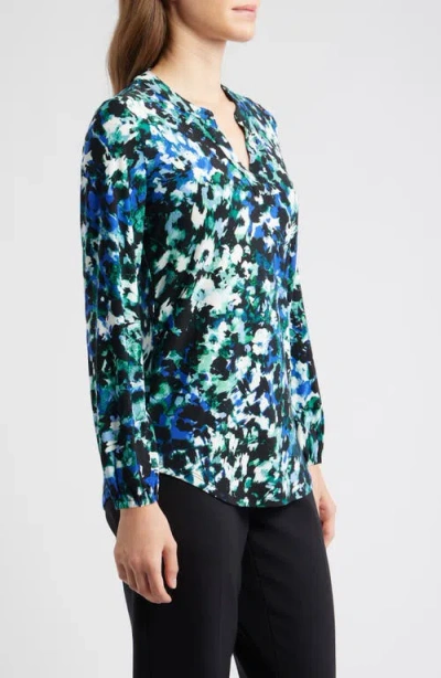 Ak Anne Klein Floral Split Neck Top In Multi