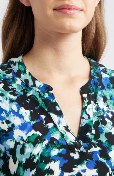 Ak Anne Klein Floral Split Neck Top In Multi