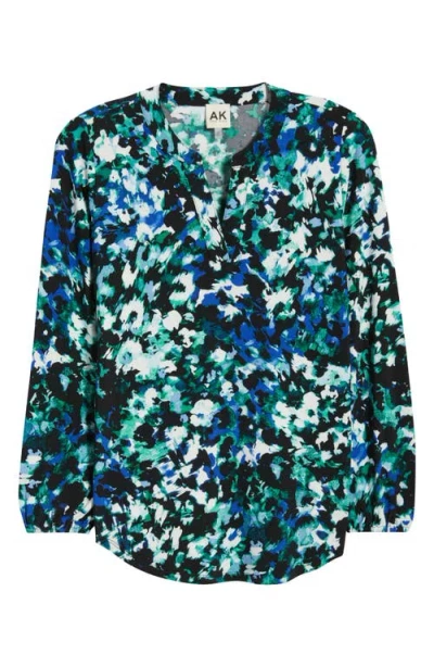 Ak Anne Klein Floral Split Neck Top In Multi