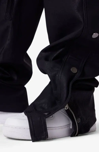 Mnml Ultra Baggy Side Snap Faux Leather Cargo Pants In Black