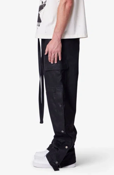 Mnml Ultra Baggy Side Snap Faux Leather Cargo Pants In Black