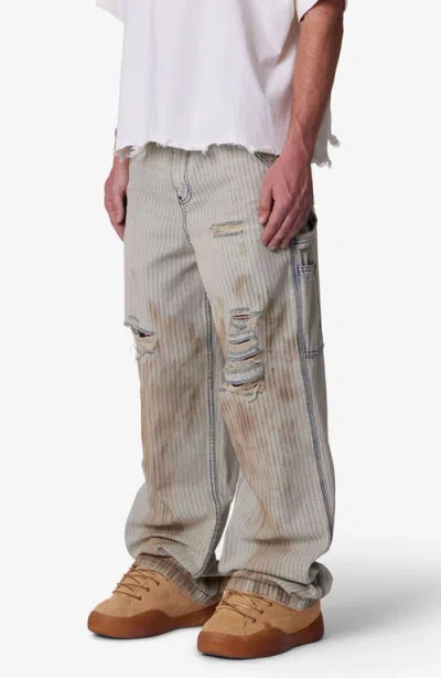 Mnml Ultra Baggy Ripped Railroad Stripe Carpenter Jeans In Multi