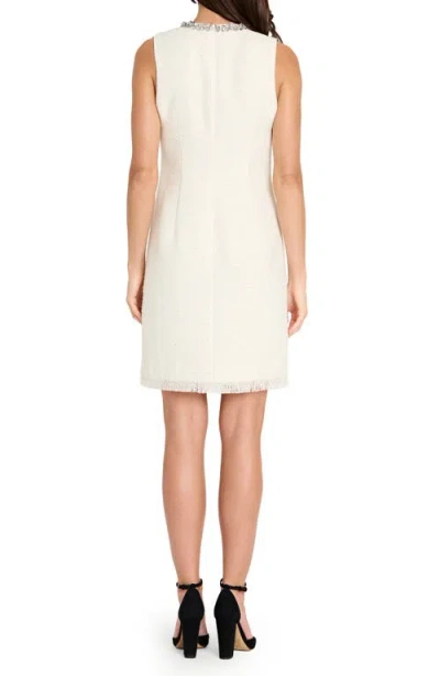 Tahari Asl Women's Beaded Keyhole Neck Boucle Dress In White