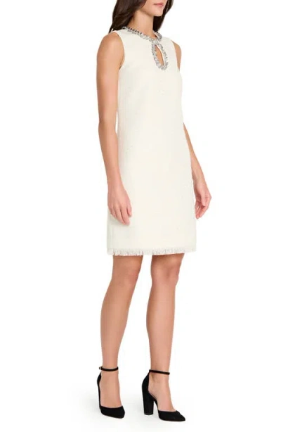 Tahari Asl Women's Beaded Keyhole Neck Boucle Dress In White
