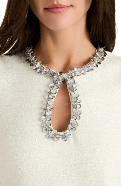 Tahari Asl Women's Beaded Keyhole Neck Boucle Dress In White