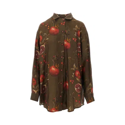 Uma Wang Pomegranate-print Asymmetrical-buttoned Top In Brown